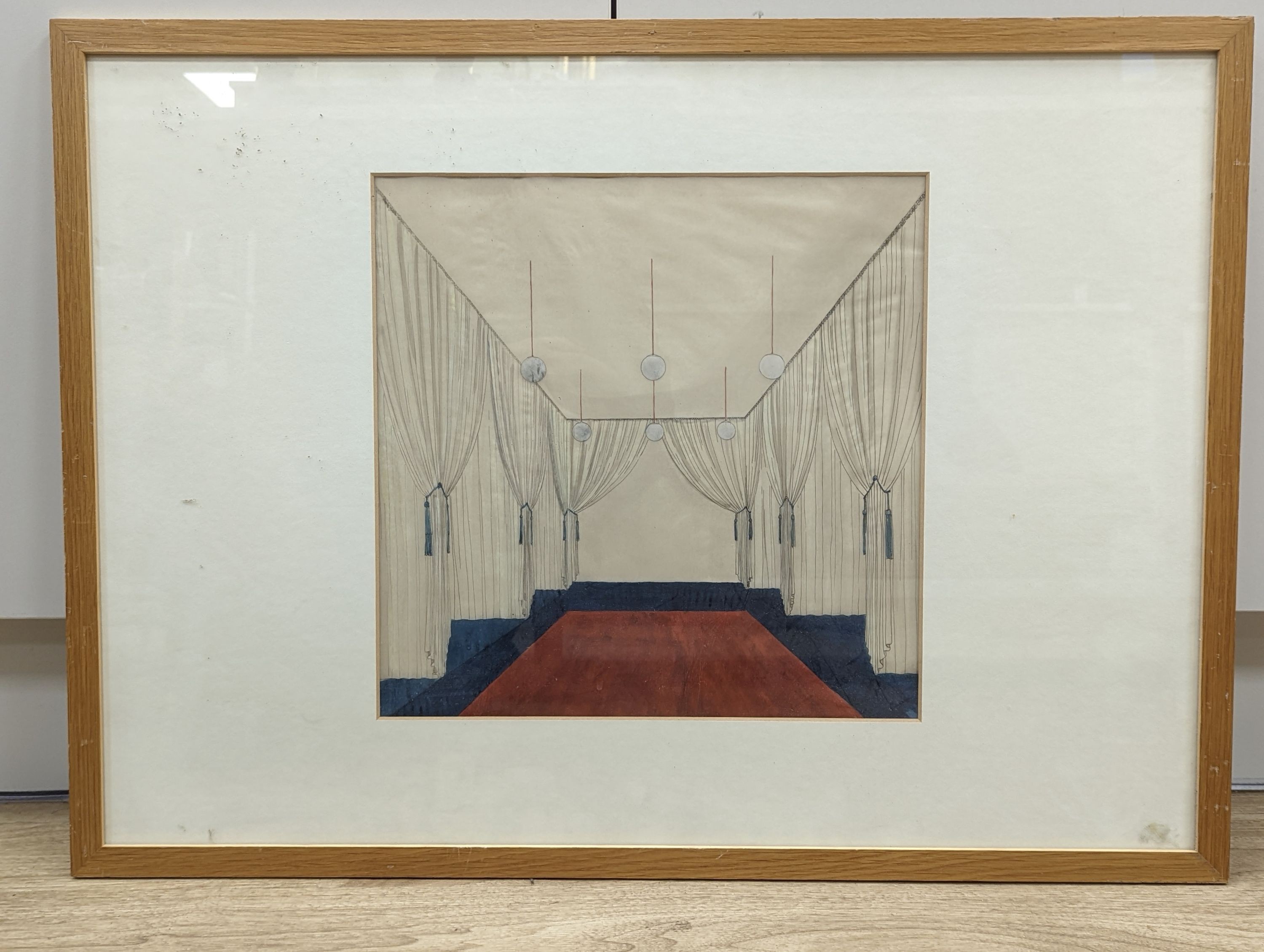 Modern British, pencil, ink and watercolour, Stage set design, 34x34cm